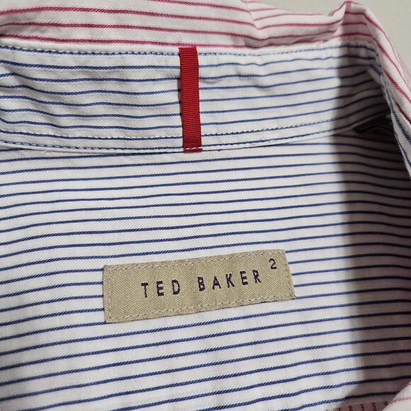Ted Baker Womens Cotton Shirt XS Button Down Red Stripe Contrast Cuff Designer 2 - Picture 11 of 16